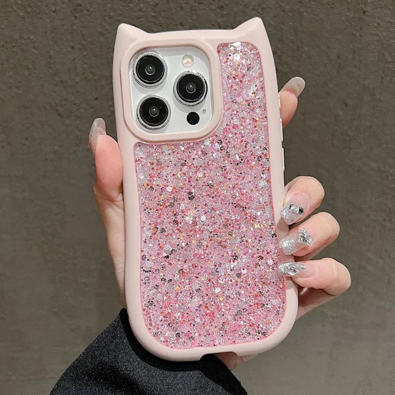 Cartoon Cat Glitter Sequins Case
