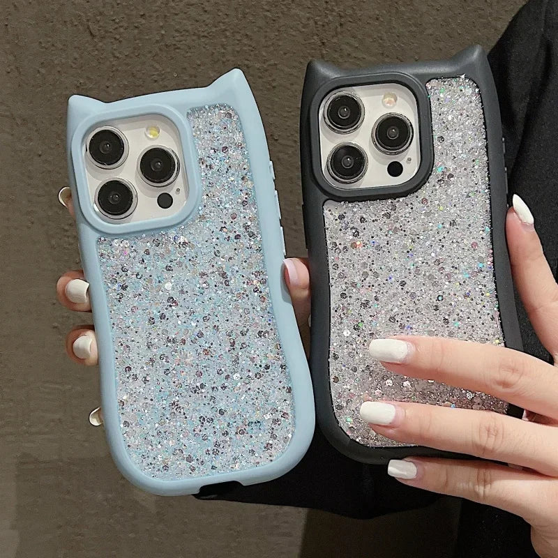Cartoon Cat Glitter Sequins Case