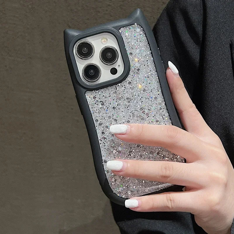 Cartoon Cat Glitter Sequins Case