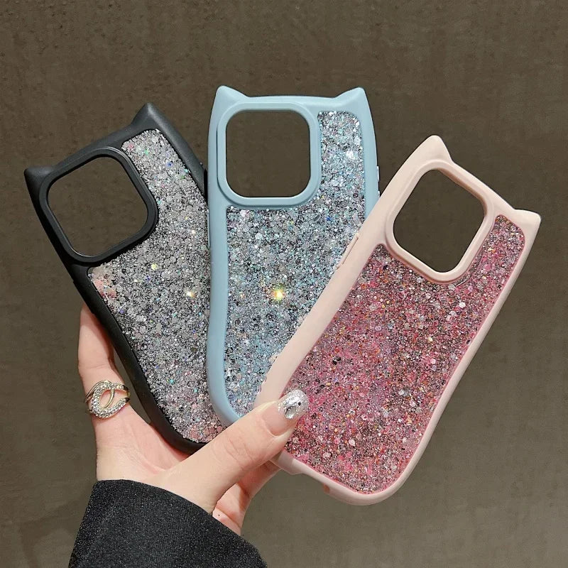 Cartoon Cat Glitter Sequins Case
