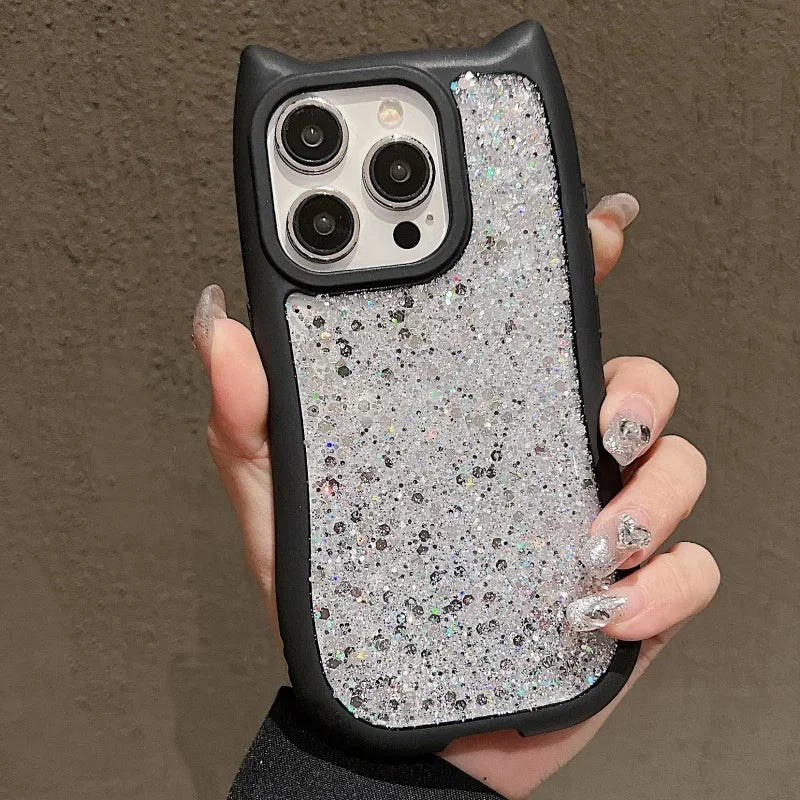 Cartoon Cat Glitter Sequins Case