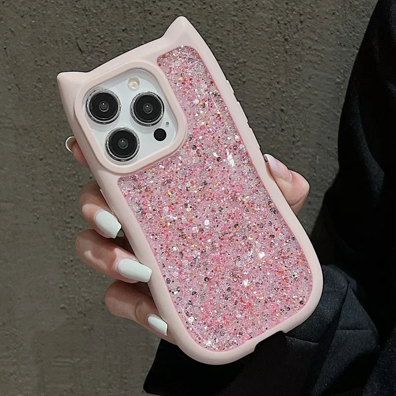 Cartoon Cat Glitter Sequins Case