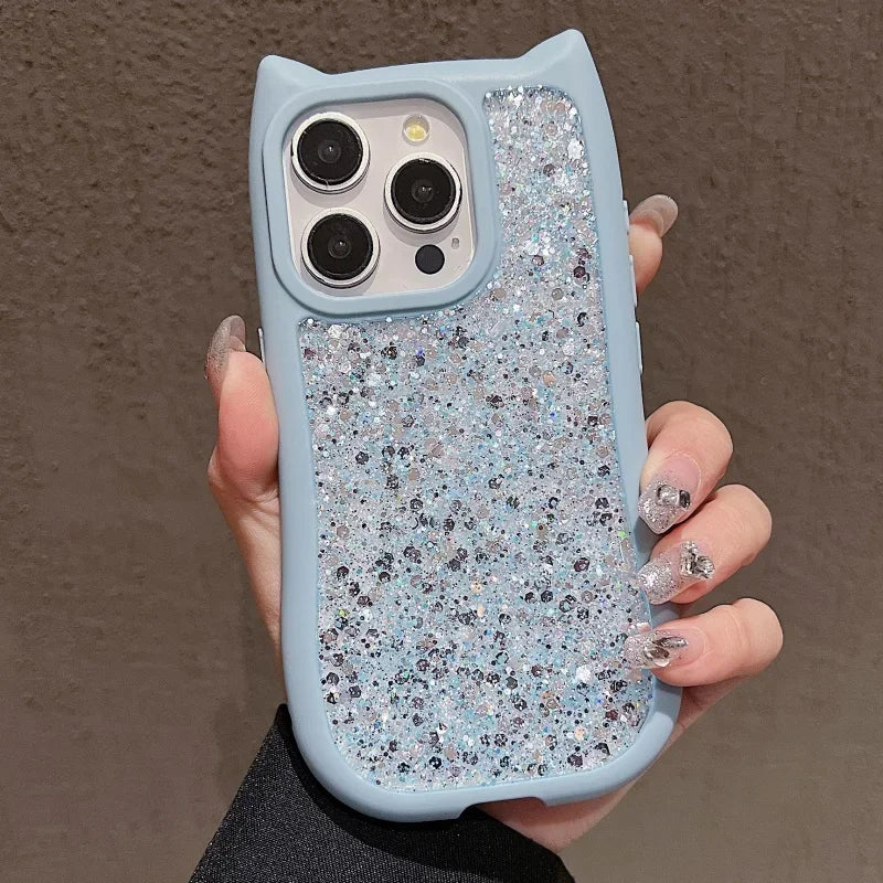 Cartoon Cat Glitter Sequins Case