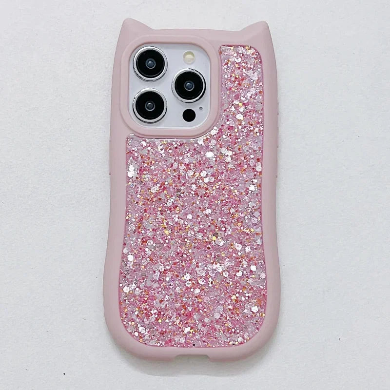 Cartoon Cat Glitter Sequins Case