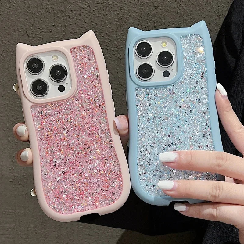 Cartoon Cat Glitter Sequins Case